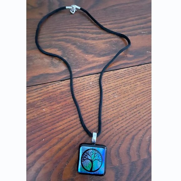 Tree of Life Pendant Necklace, Dichroic Glass - Picture 2 of 2